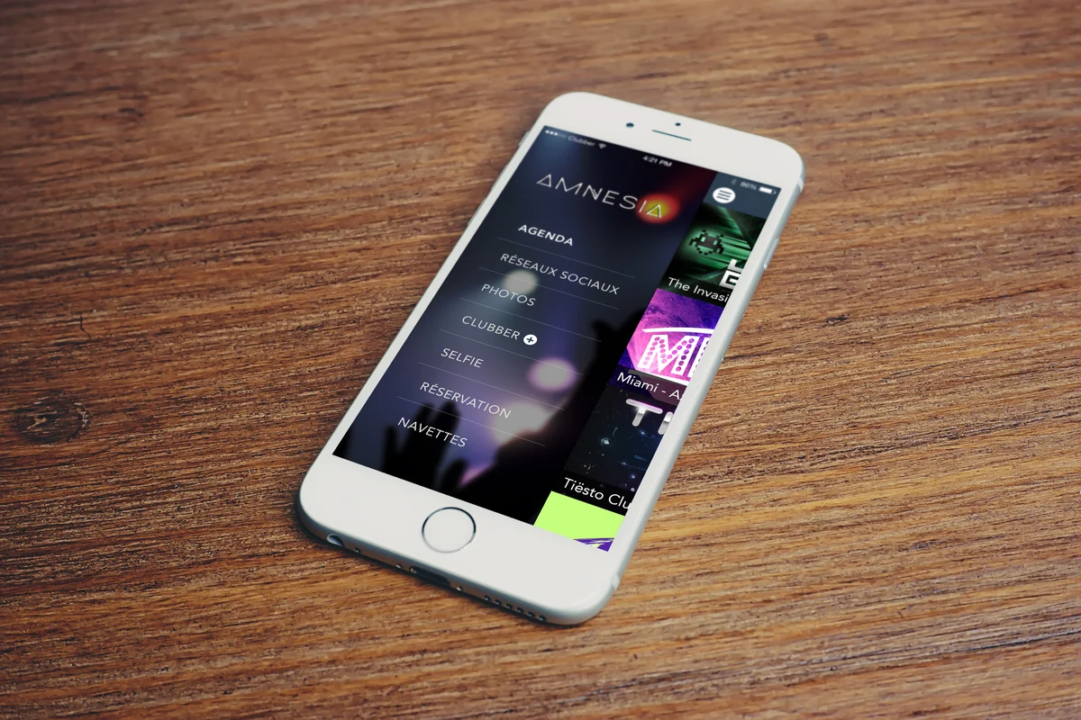 A Clubber app branded for Amnesia, with event listings, bookings and offers.