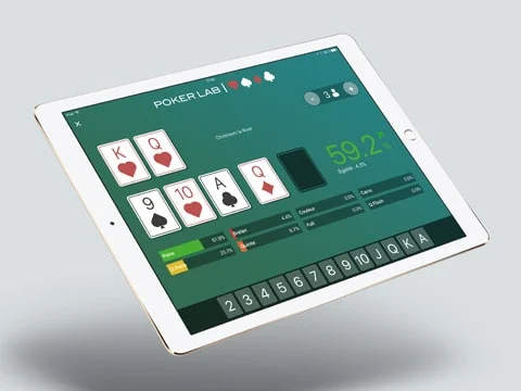 PokerLab on iPad, showing a poker hand and its odds.