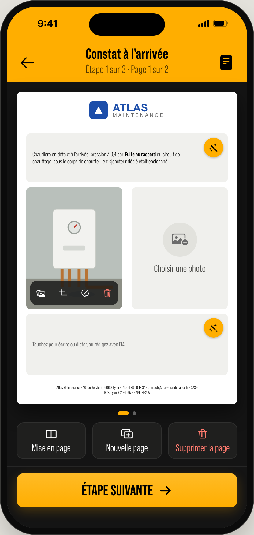 Rapptor report page combining text and photos on iPhone.